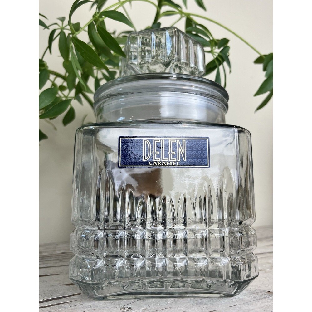Vintage Delen Apothecary Clear Jar Cookie Candy Canister Tight Seal Retro Home